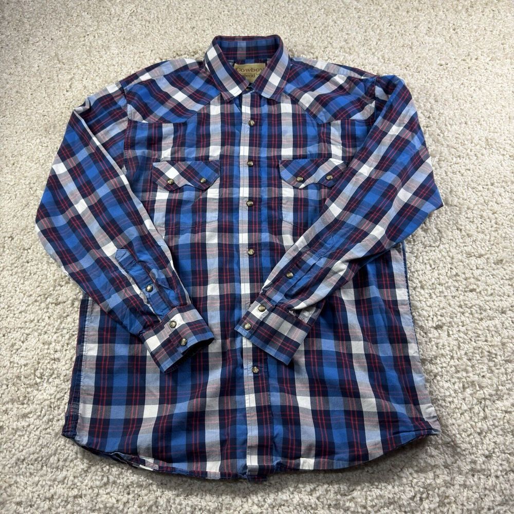 Cowboy Legend Shirt Men's XL Rodeo Long Sleeve Plaid Pearl Snap Western